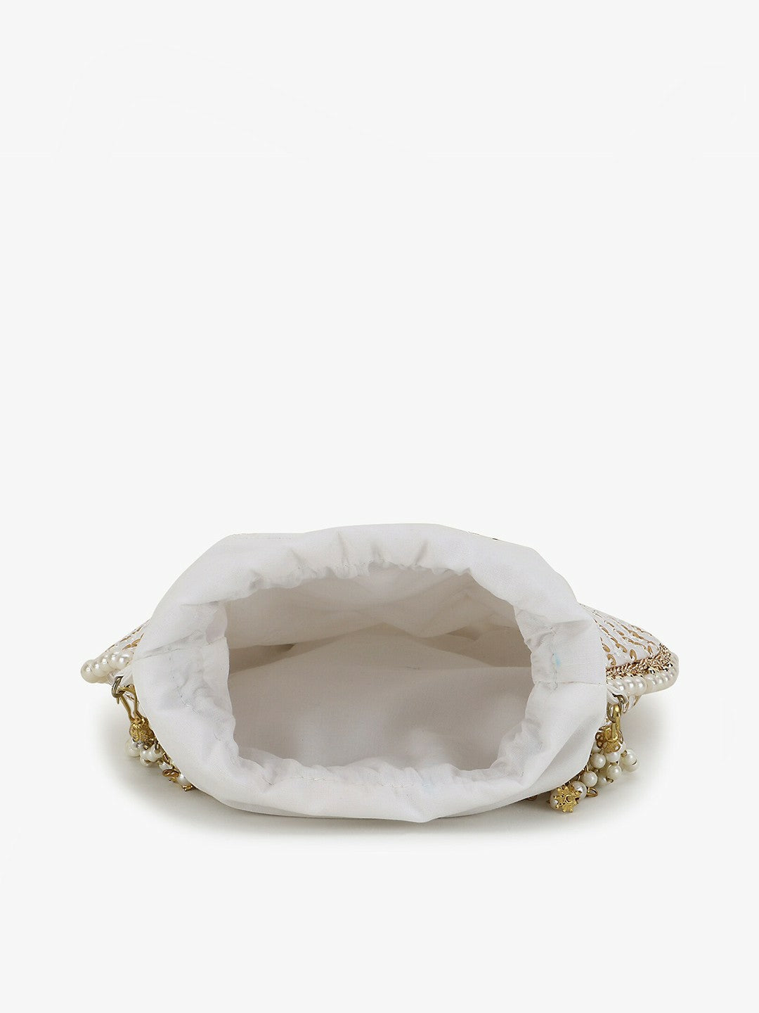Buy Off White & Gold-Toned Embellished Tasselled Potli Clutch Bags Online – Indiaista