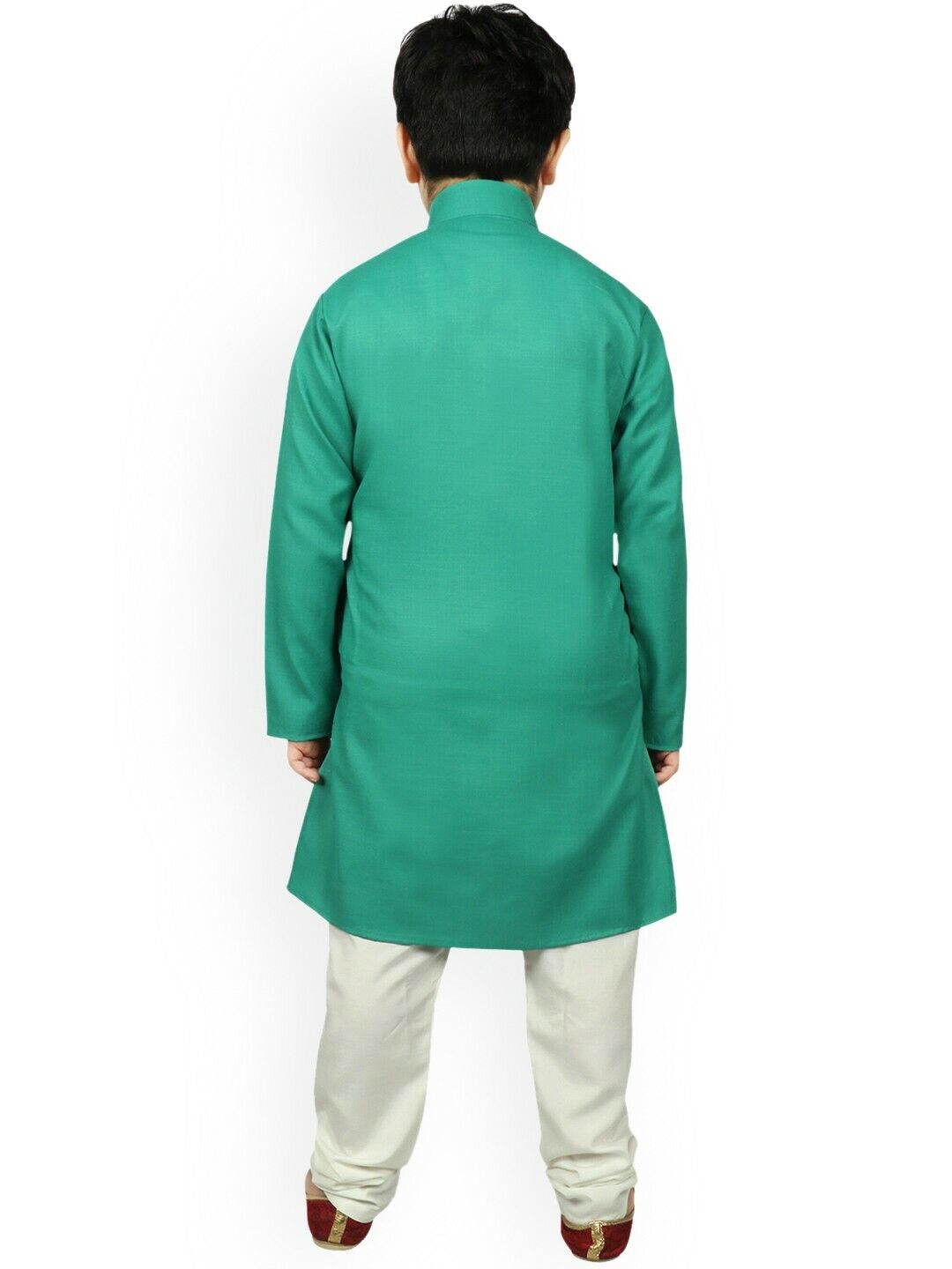 Boys Set - Eid Bollywood Diwali Green & Cream-Coloured Solid Kurta with Pyjamas