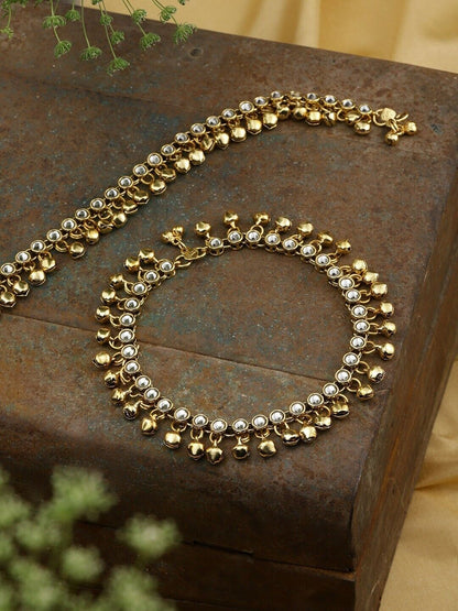 18K Gold-Plated Kundan-Studded Handcrafted Anklets Set of 2