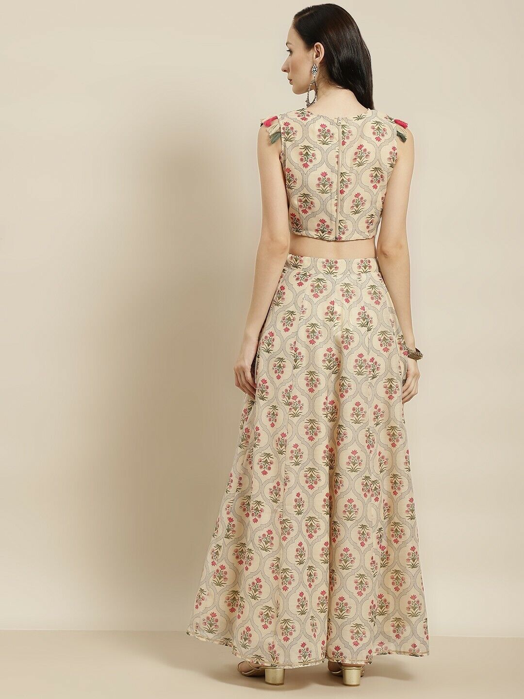 Women Lehenga - Wedding Indian Beige & Pink Printed Ready to Wear Lehenga