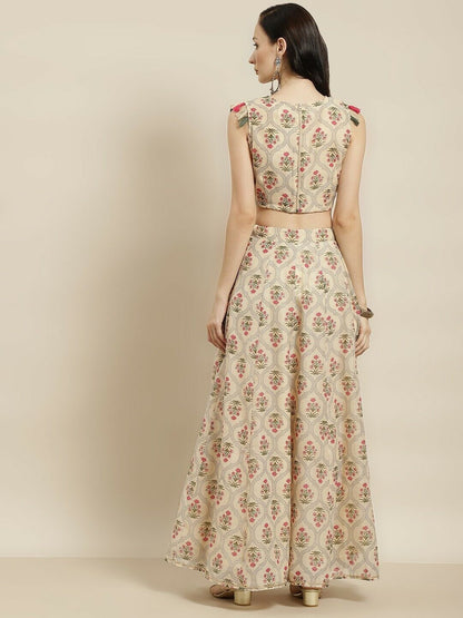 Women Lehenga - Wedding Indian Beige & Pink Printed Ready to Wear Lehenga