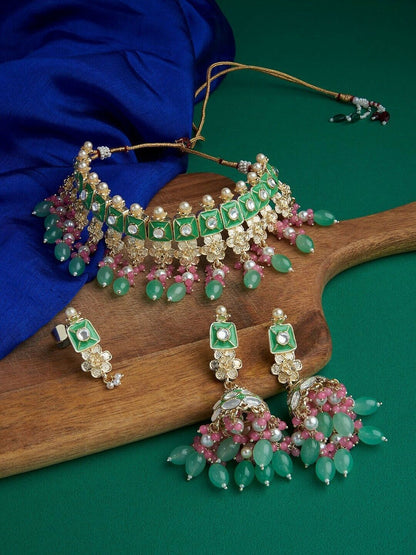 Women Pink & Green Jewellery Set