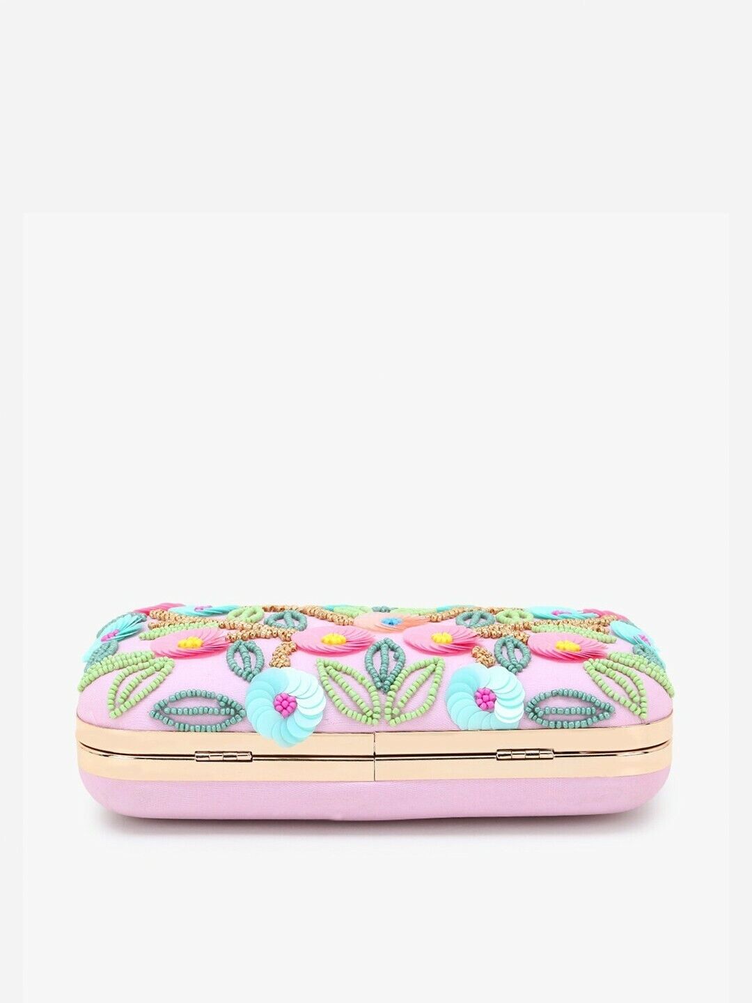 Women Clutches - Pink & Multicolored Floral Embellished Faux Silk Box Clutch