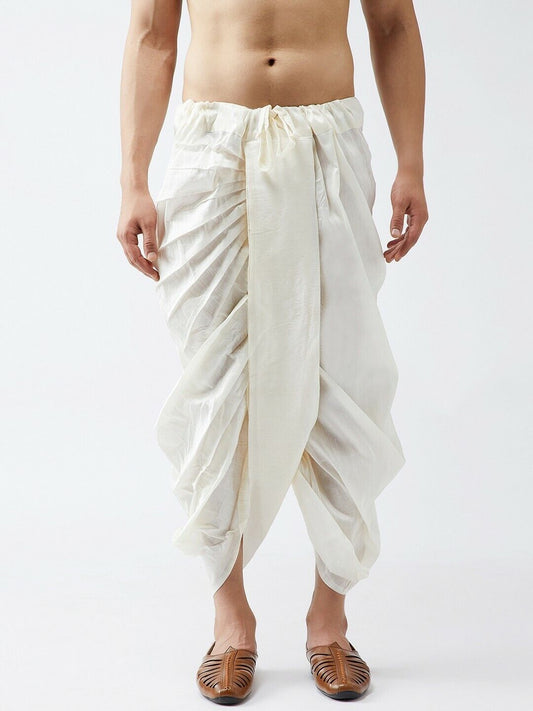 Men Pants - Off-White Solid South Indian Style Bollywood Trouser Dhoti Pants