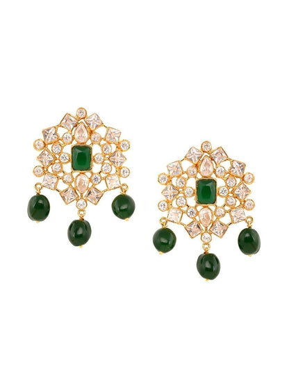 Gold-Plated White & Green American Diamond Studded Choker Indian Jewellery Set