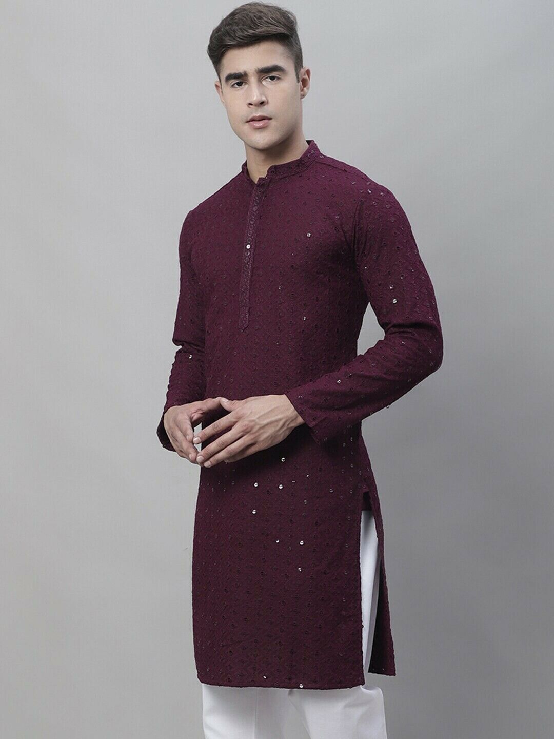 Men Kurta - Indian Wedding Bridal Pakistani Ethnic Embroidered Cotton Kurta