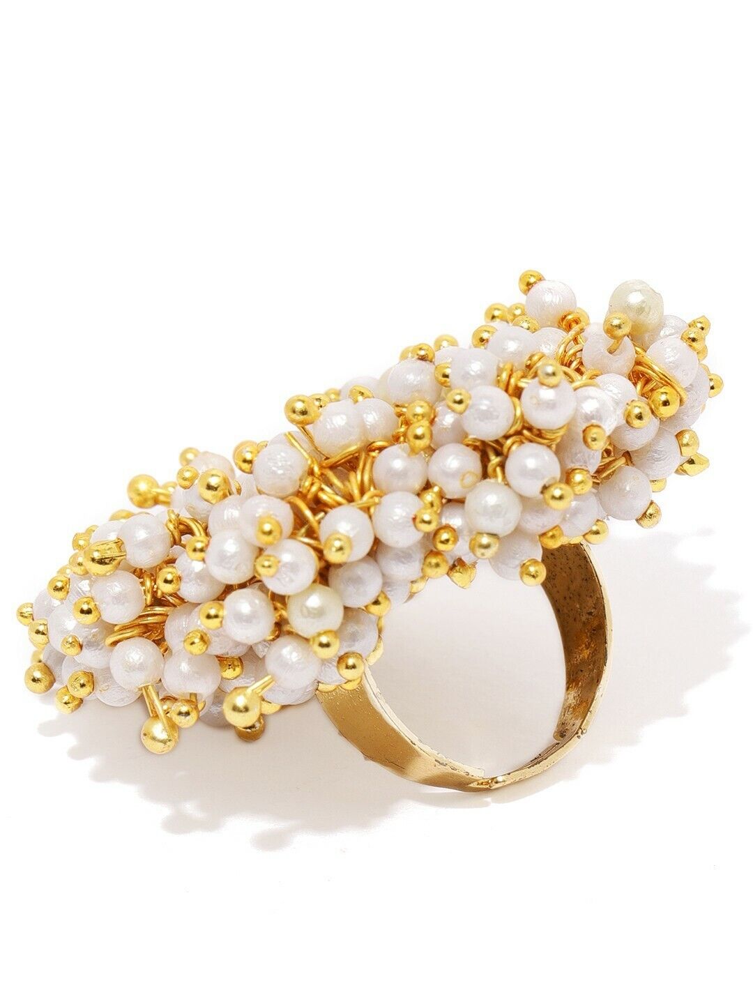 Gold Tone Embellished With Pearls Adjustable Finger Ring