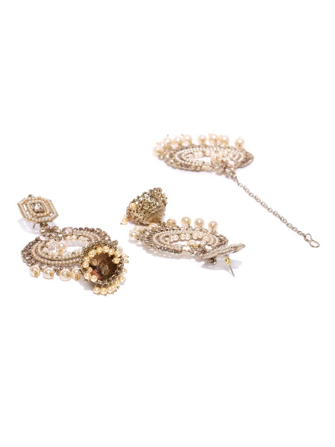 Cream-Coloured Gold-Plated Stone Studded & Beaded Handcrafted Jewellery Set