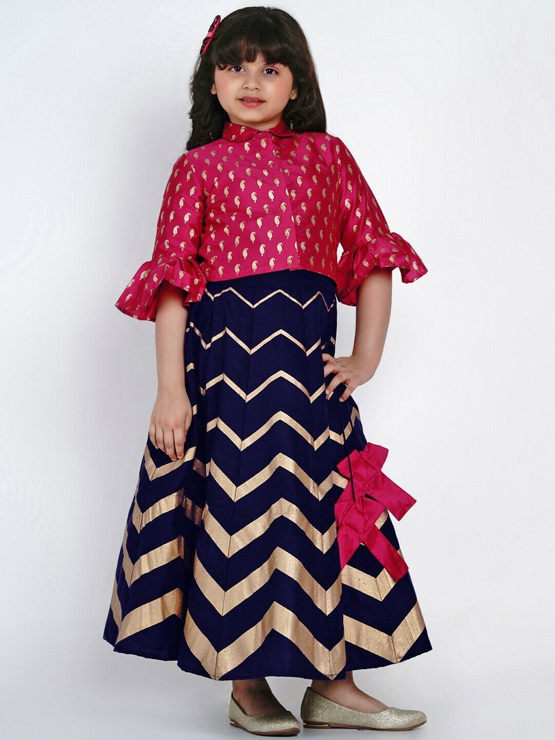 Girls Lehenga - Pink & Navy Blue Ready to Wear Bollywood Lehenga with Blouse