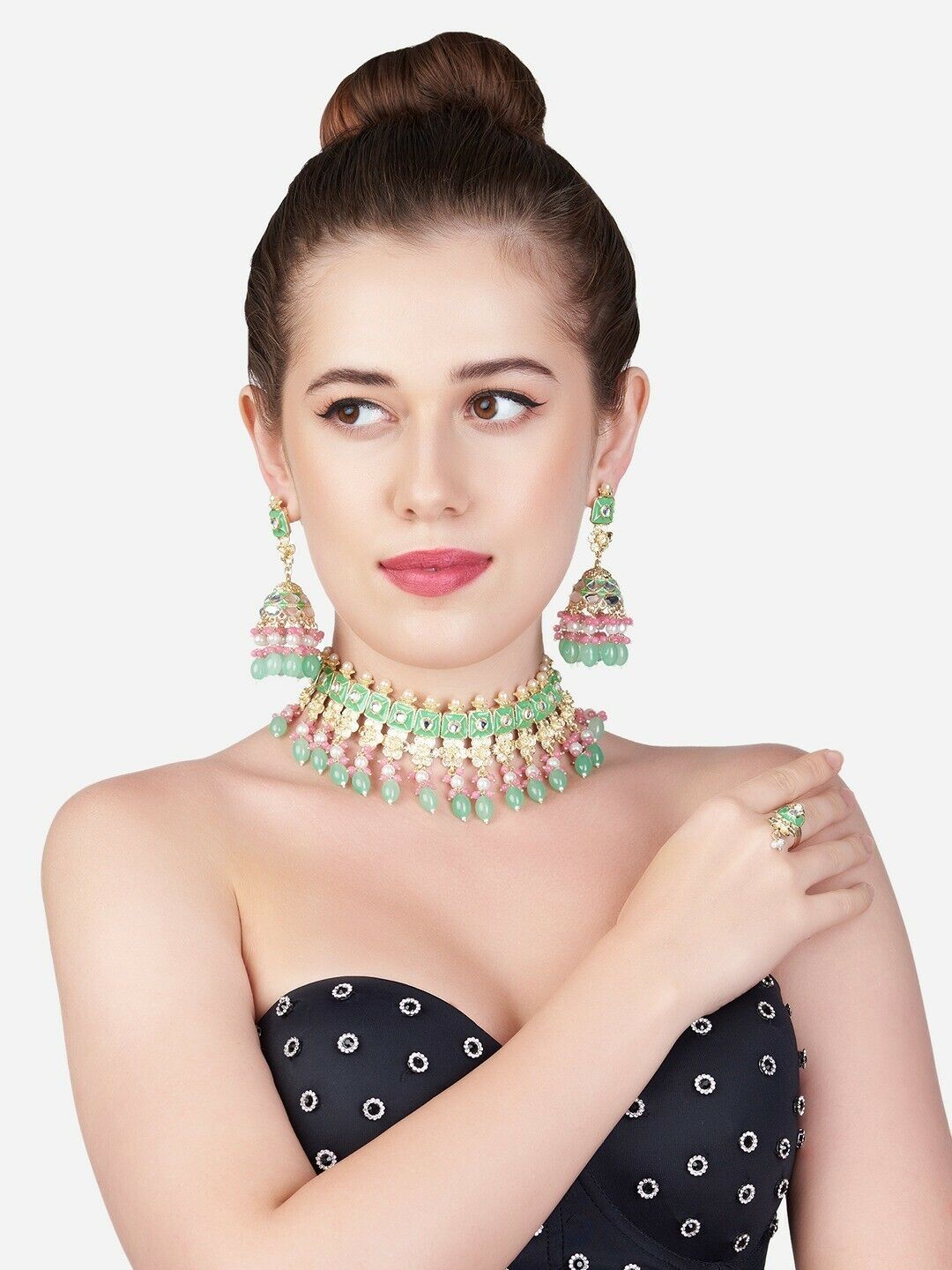 Women Pink & Green Jewellery Set