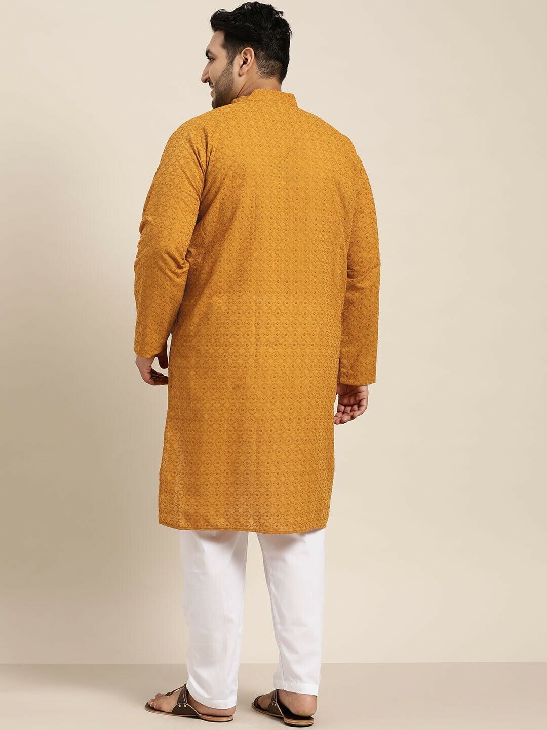 Men Kurta - Indian Traditional Diwali Wedding Mustard Yellow Embroidered Kurta