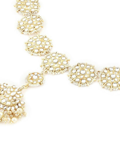 Gold-Plated White Kundan-Studded & Pearl Bollywood Indian Jewelry Mathapatti