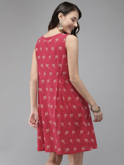 Women Dress - Red Printed A-Line Bollywood Indian Diwali Dress