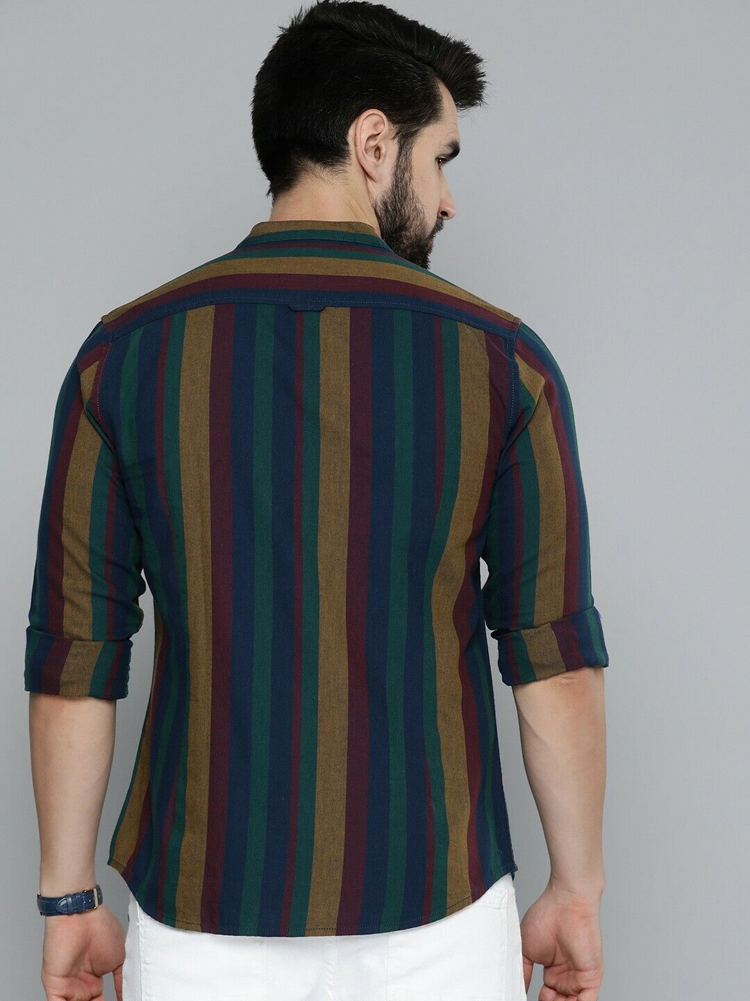 Men Shirt - Multicolor Slim Fit Opaque Stripe Casual Party Bollywood Style Shirt