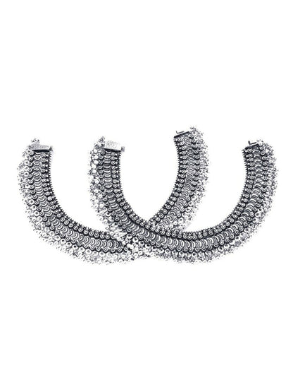 Bollywood Indian Bridal Wedding Jewelry German Silver Oxidised Anklets Set Of 2