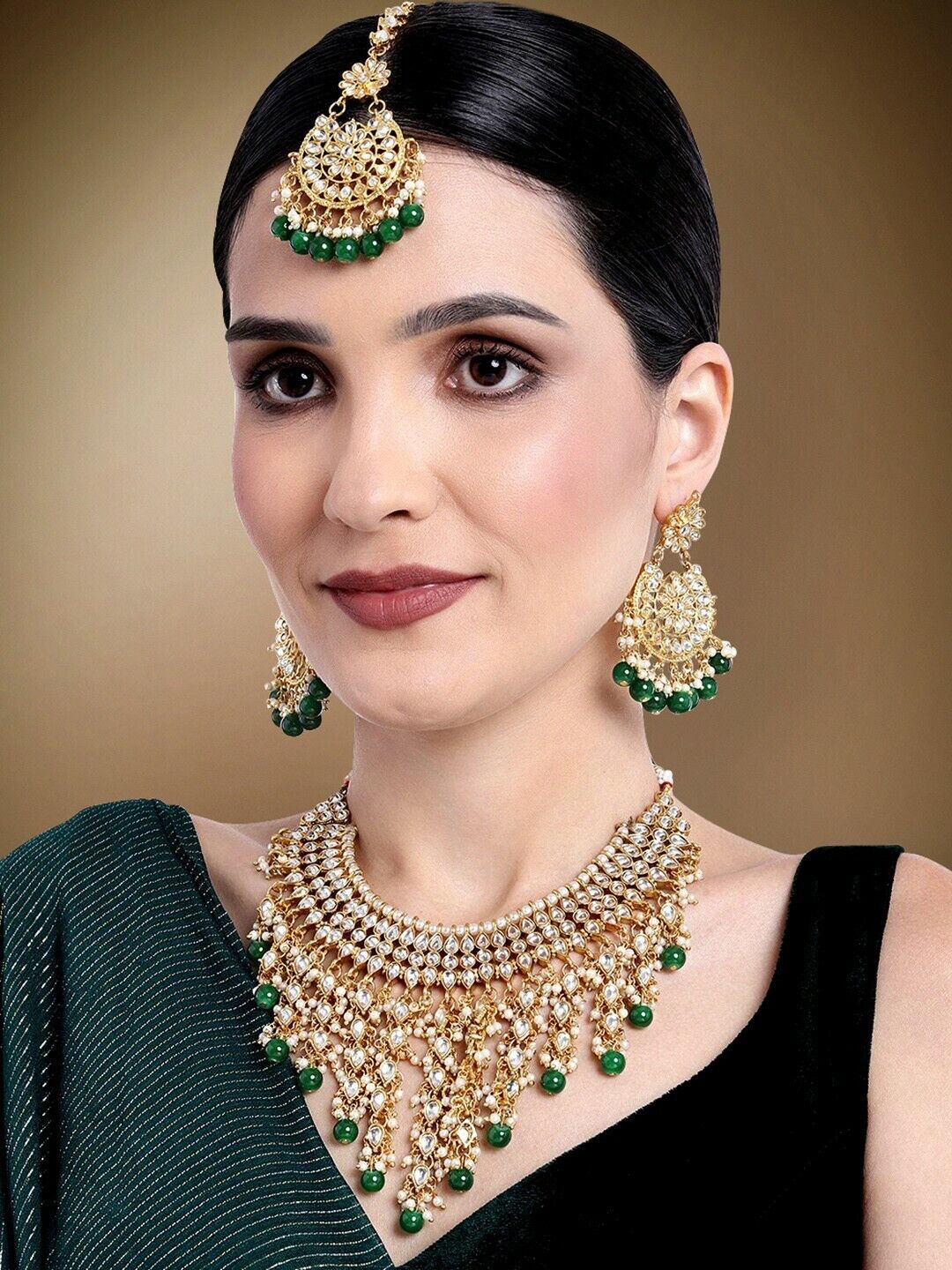 Gold-Plated Kundan Bollywood Indian Pakistani Bridal Wedding Jewellery Set