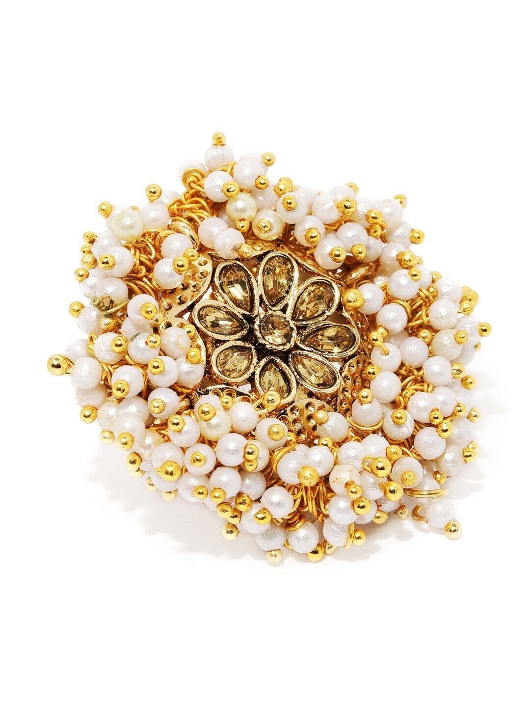 Gold Tone Embellished With Pearls Adjustable Finger Ring