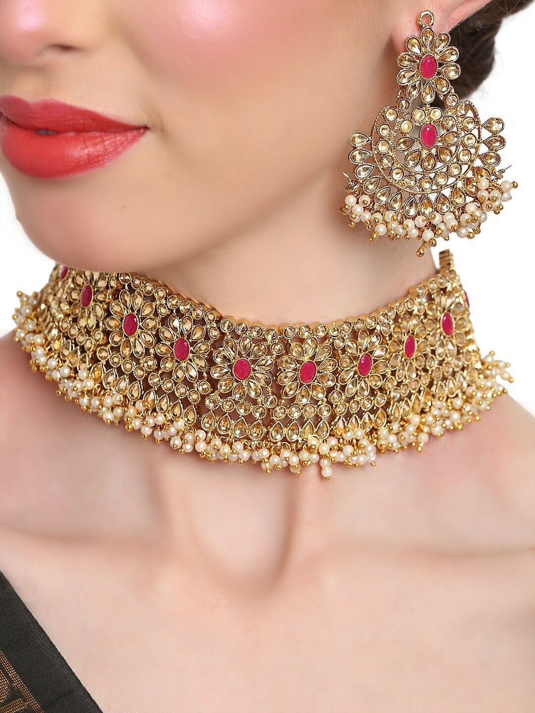 Gold-Plated Kundan-Studded Handcrafted Bollywood Indian Pakistani Jewellery Set