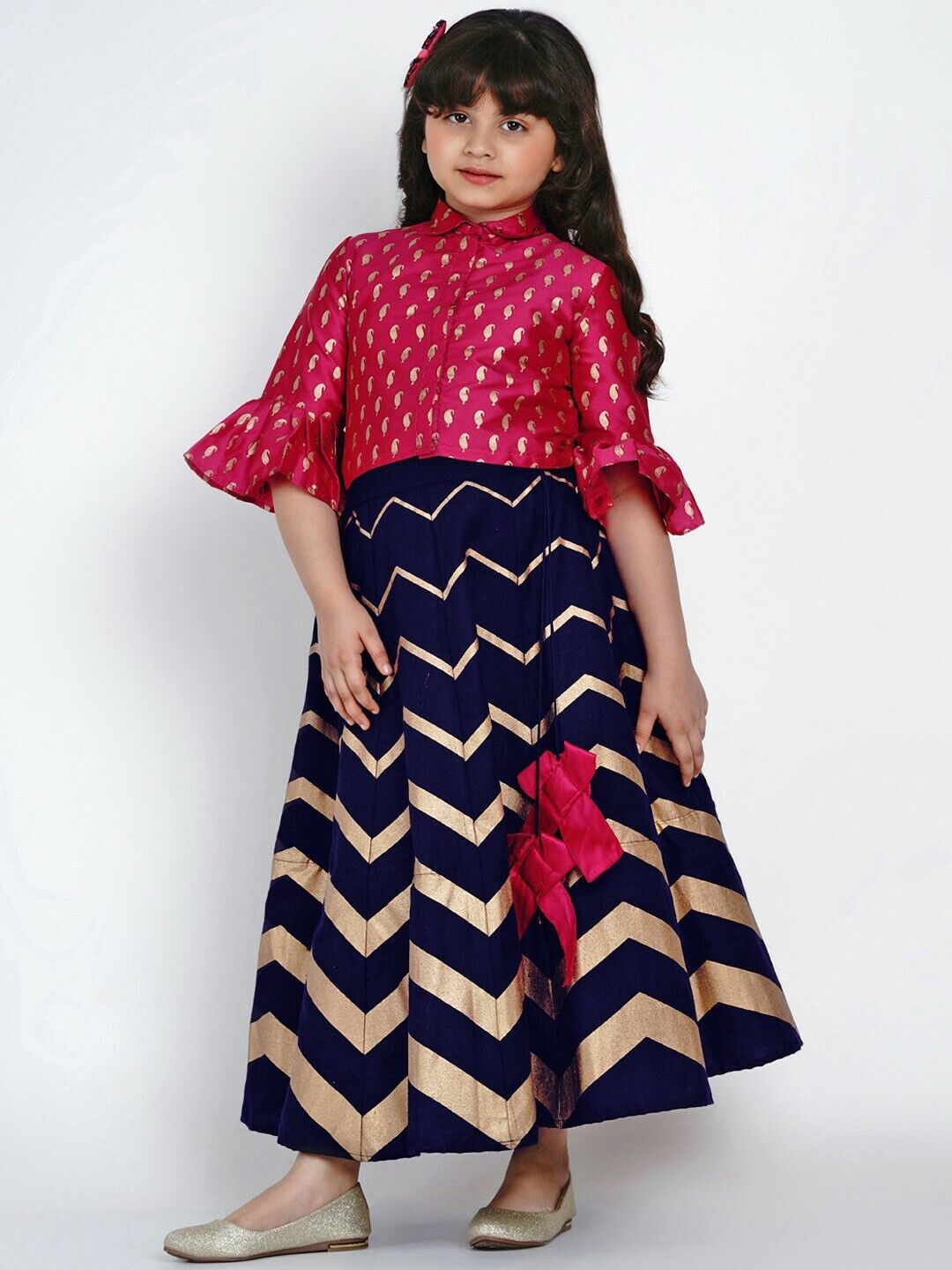 Girls Lehenga - Pink & Navy Blue Ready to Wear Bollywood Lehenga with Blouse