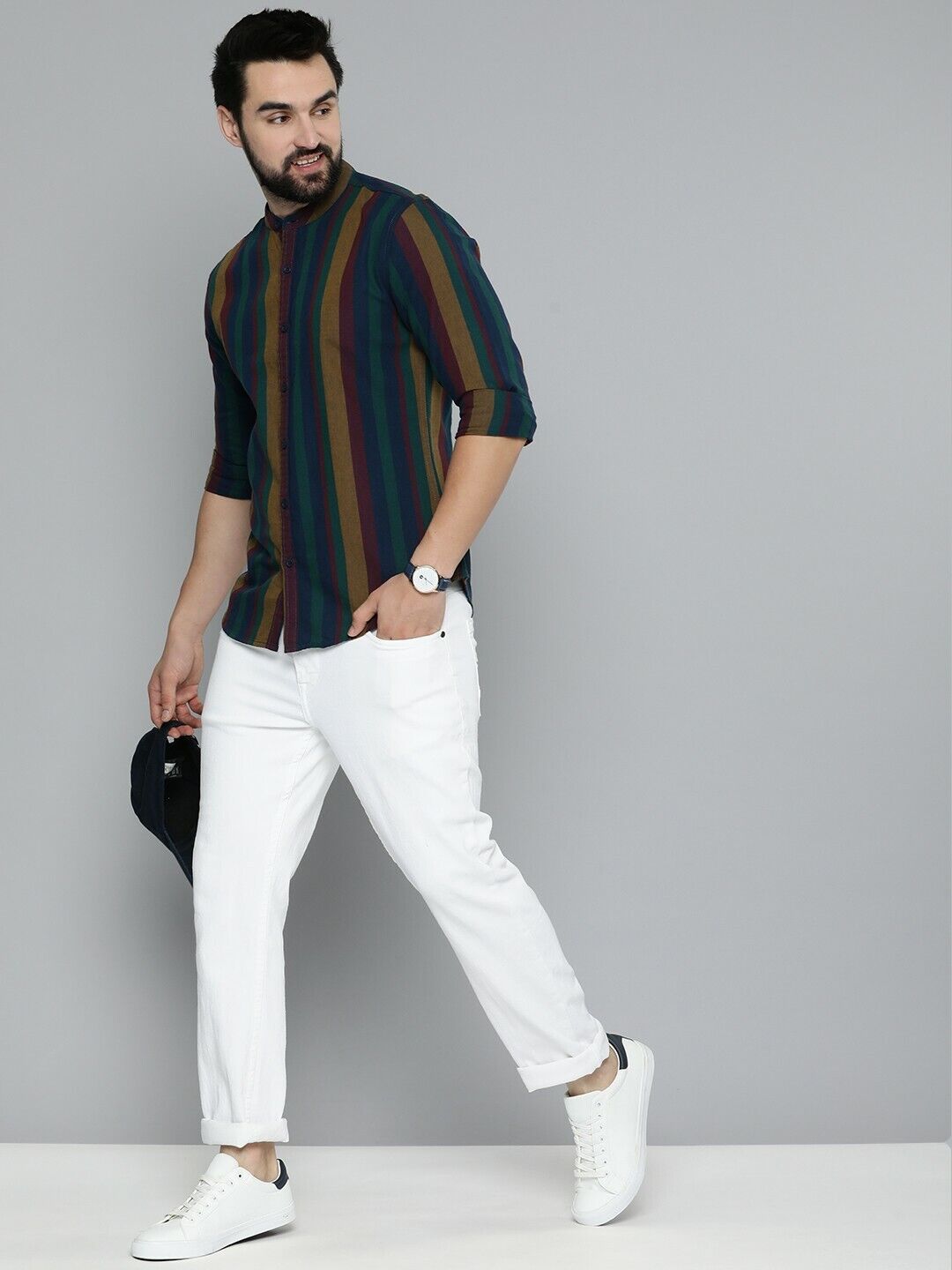 Men Shirt - Multicolor Slim Fit Opaque Stripe Casual Party Bollywood Style Shirt