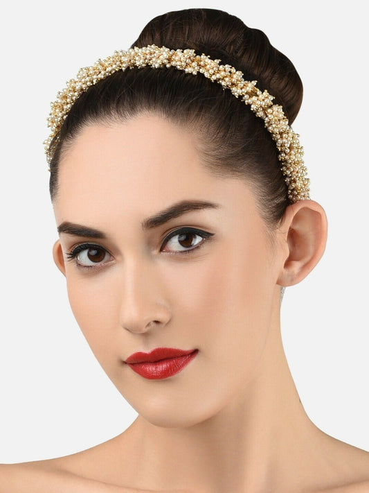 Women Gold-Toned & White Beaded Hairband