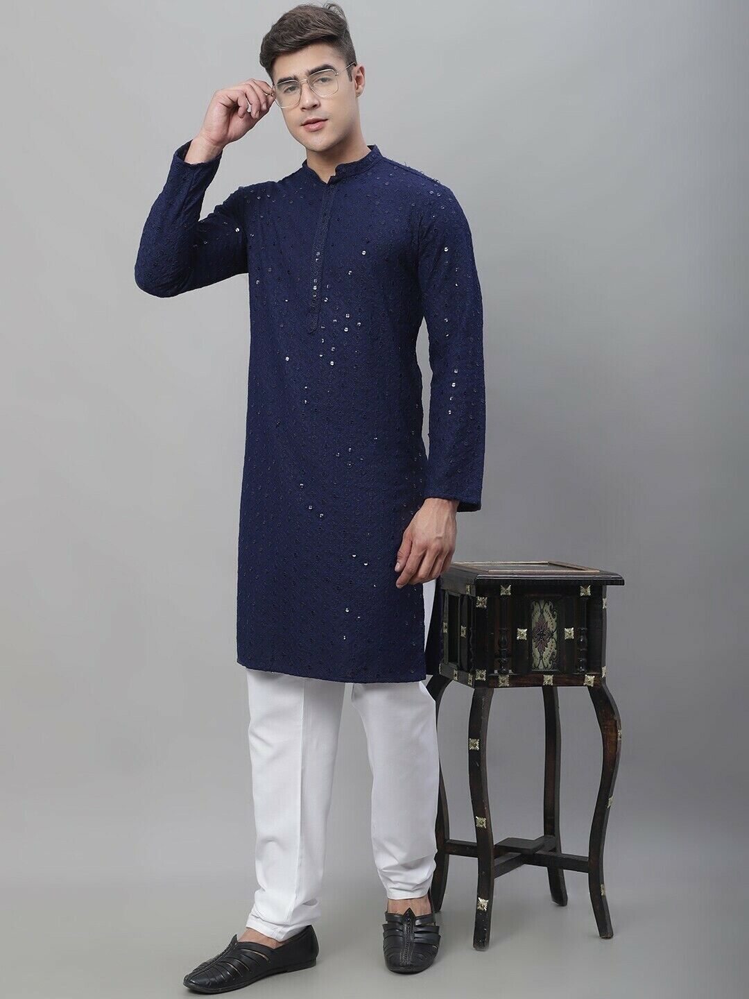 Men Kurta - Ethnic Motifs Embroidered Festive Indian Diwali Eid Cotton Kurta