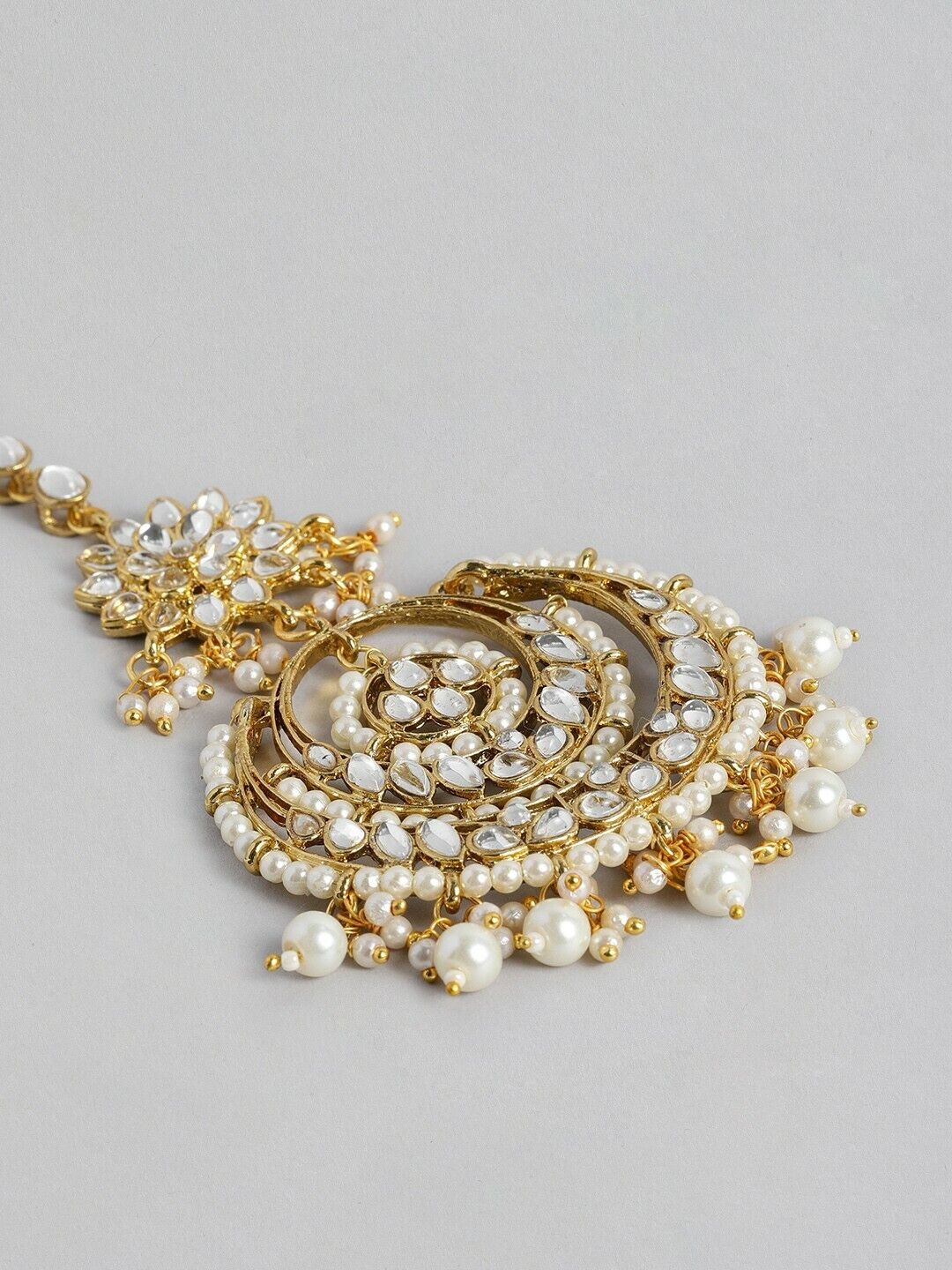 18K Gold-Plated & White Pearl Jewelry Bollywood Indian Maang Tikka Earring Set