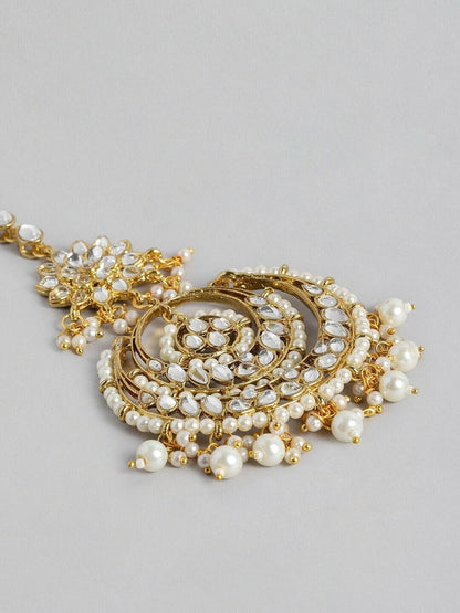 18K Gold-Plated & White Pearl Jewelry Bollywood Indian Maang Tikka Earring Set