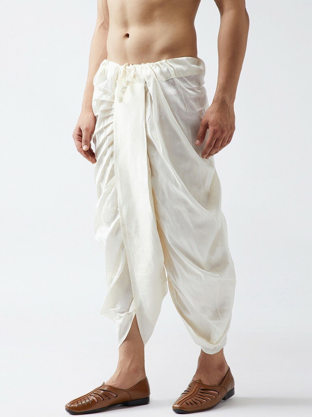 Men Pants - Off-White Solid South Indian Style Bollywood Trouser Dhoti Pants