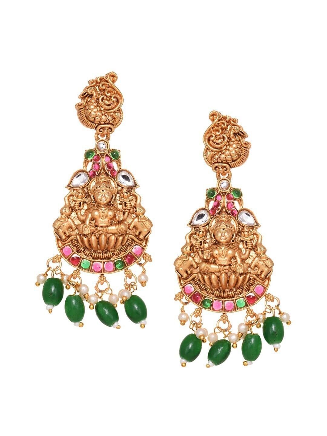 Gold-Plated Green & Pink Kundan Studded Jewellery Set