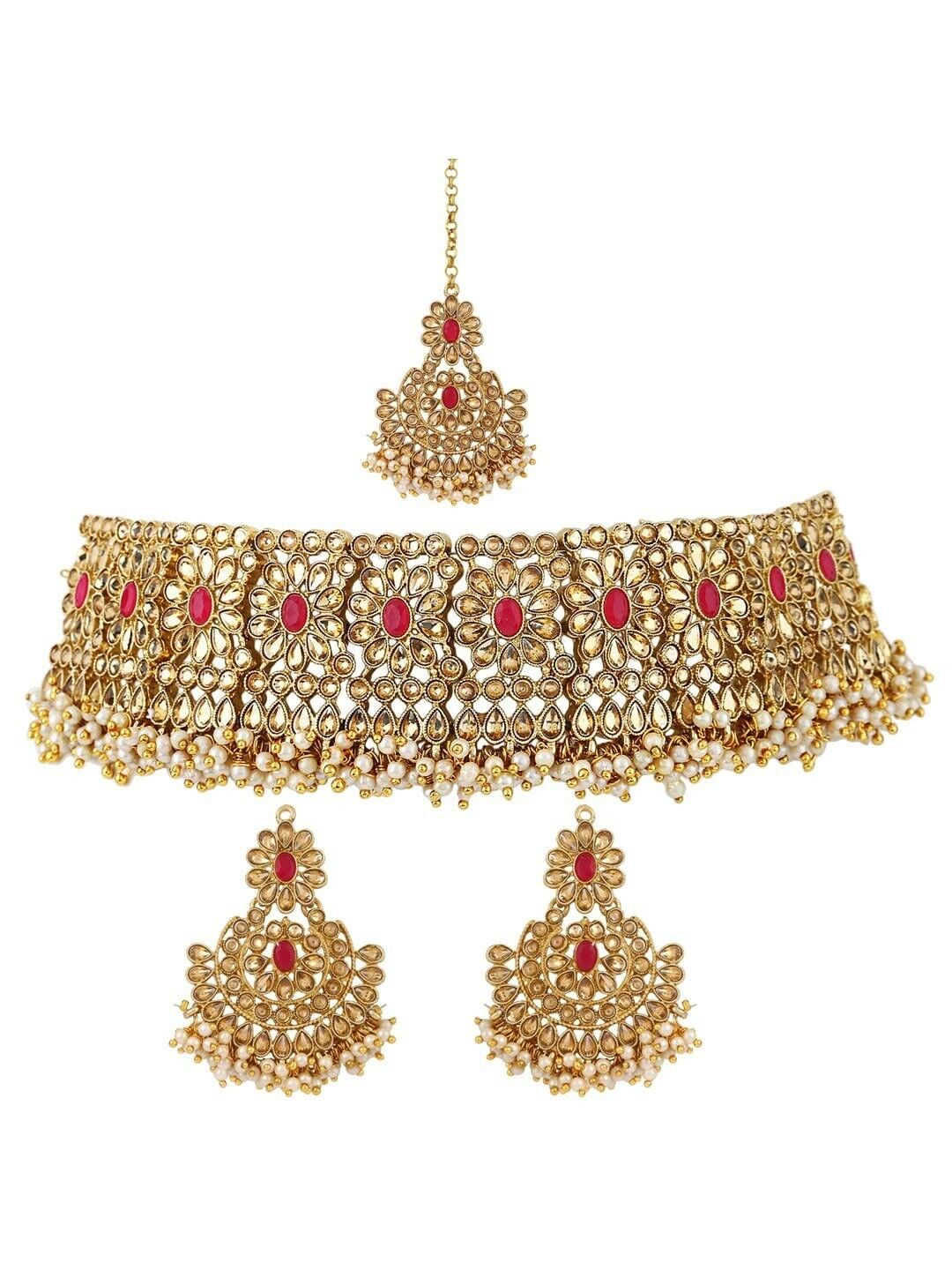 Gold-Plated Kundan-Studded Handcrafted Bollywood Indian Pakistani Jewellery Set