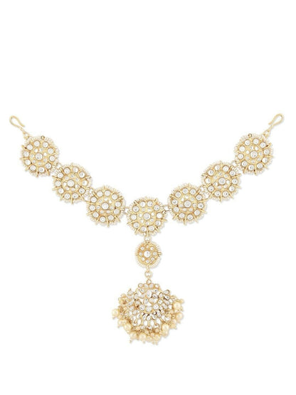 Gold-Plated White Kundan-Studded & Pearl Bollywood Indian Jewelry Mathapatti