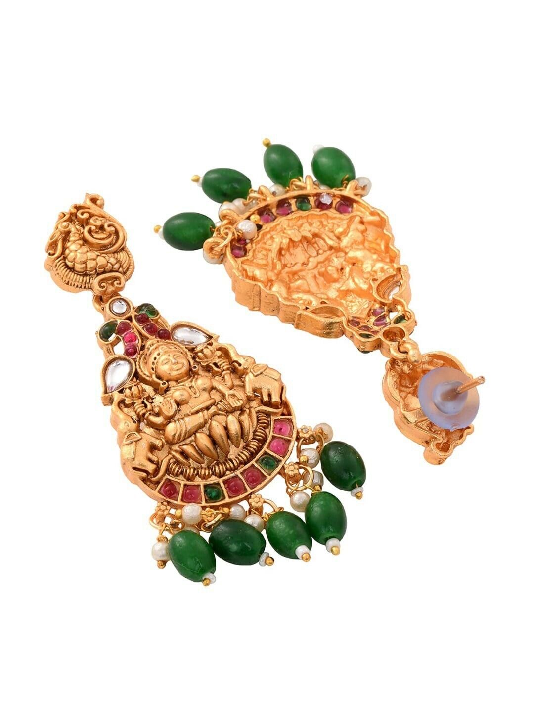 Gold-Plated Green & Pink Kundan Studded Jewellery Set