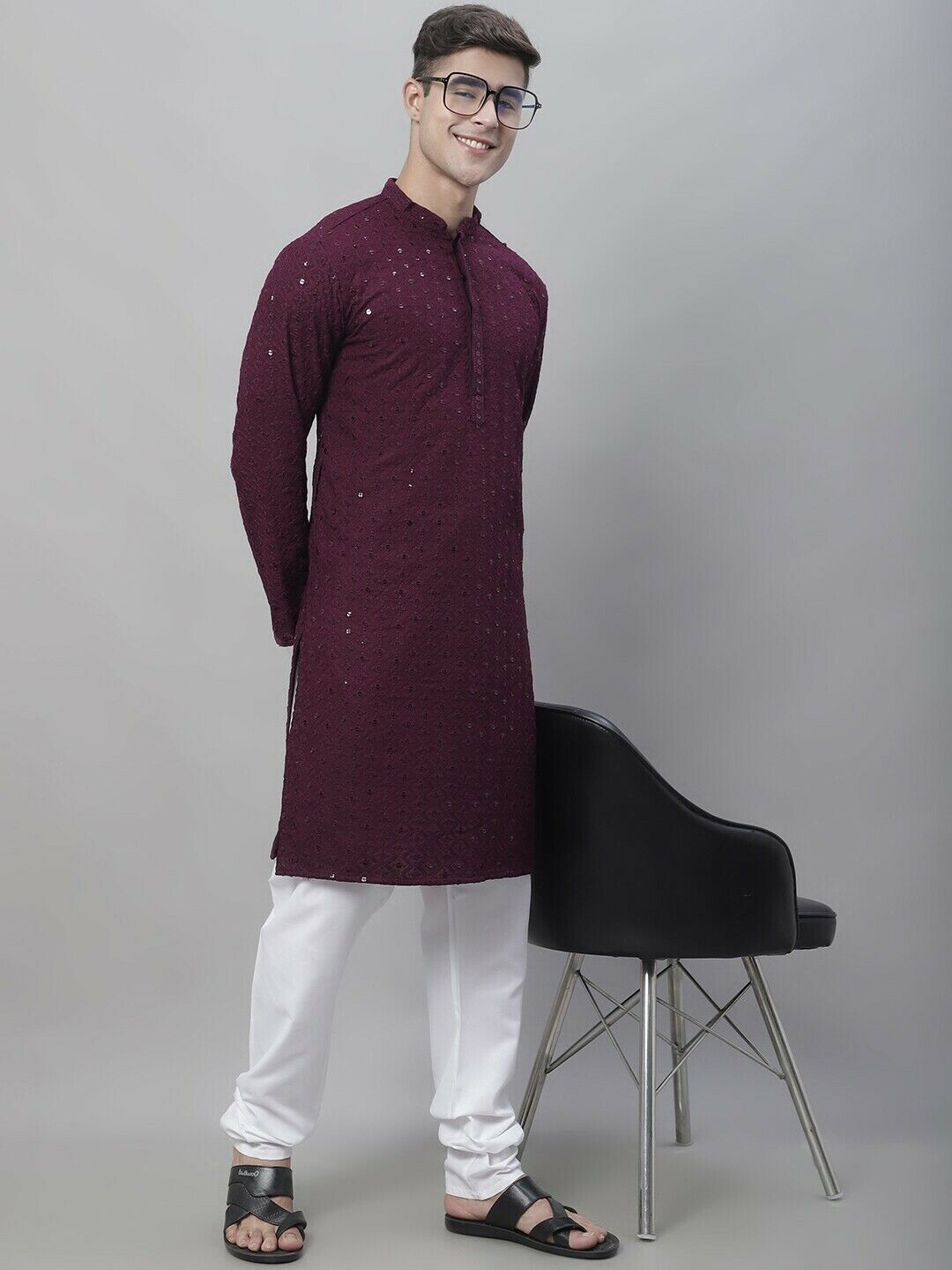 Men Kurta - Indian Wedding Bridal Pakistani Ethnic Embroidered Cotton Kurta