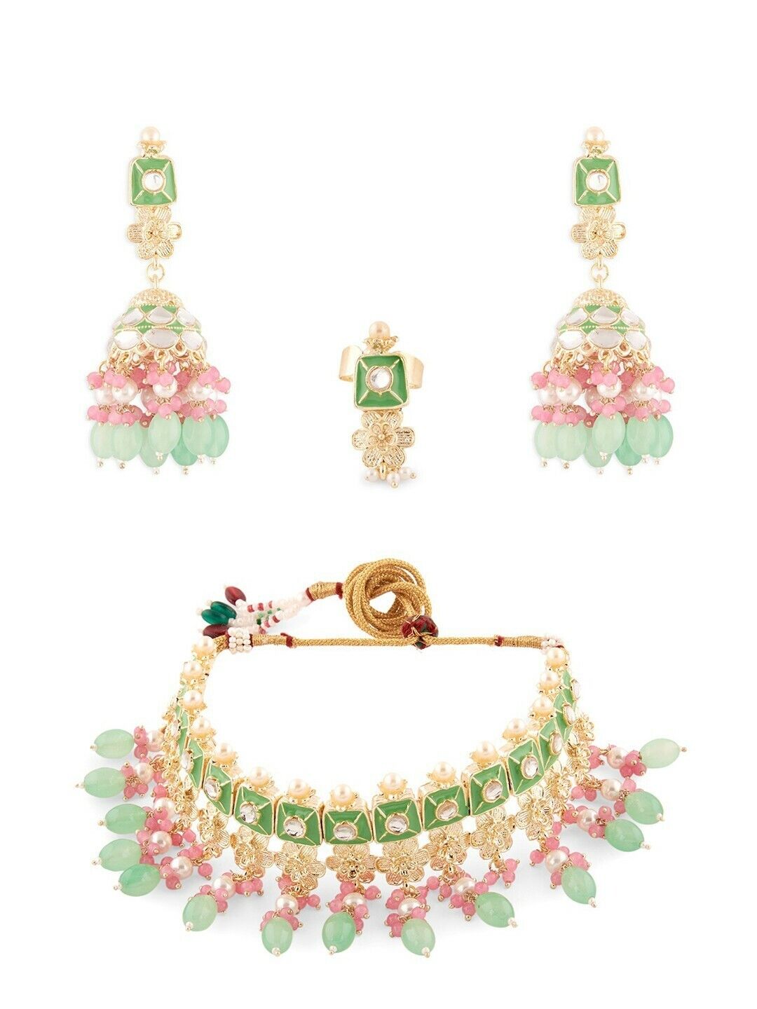 Women Pink & Green Jewellery Set