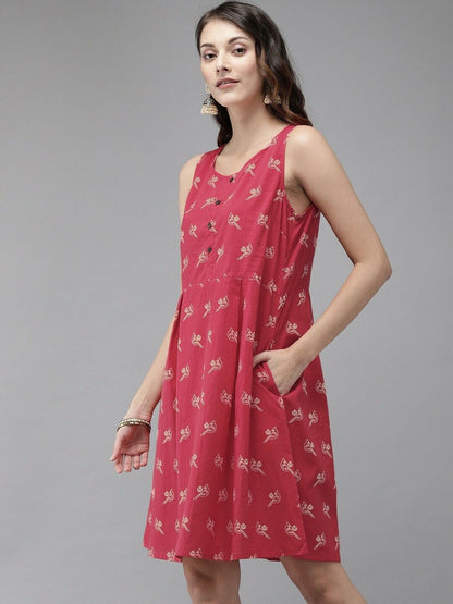 Women Dress - Red Printed A-Line Bollywood Indian Diwali Dress