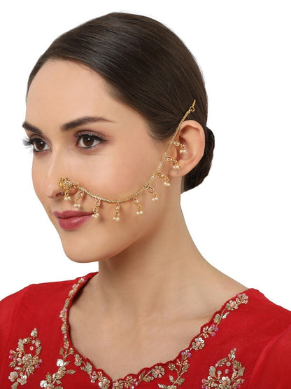 Gold toned Gold Plated Handcrafted Nose ring with Chain