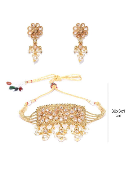 Indian Bridal Gold-Plated Stone-Studded Beaded Handcrafted Bolly Jewellery Set