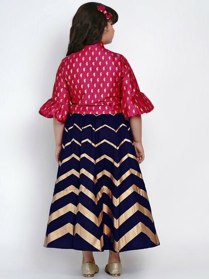 Girls Lehenga - Pink & Navy Blue Ready to Wear Bollywood Lehenga with Blouse