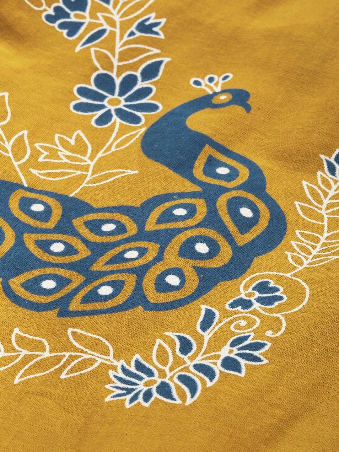 Women Dress -Mustard Yellow & Blue Ethnic Motifs Printed Pure Cotton Midi Dress