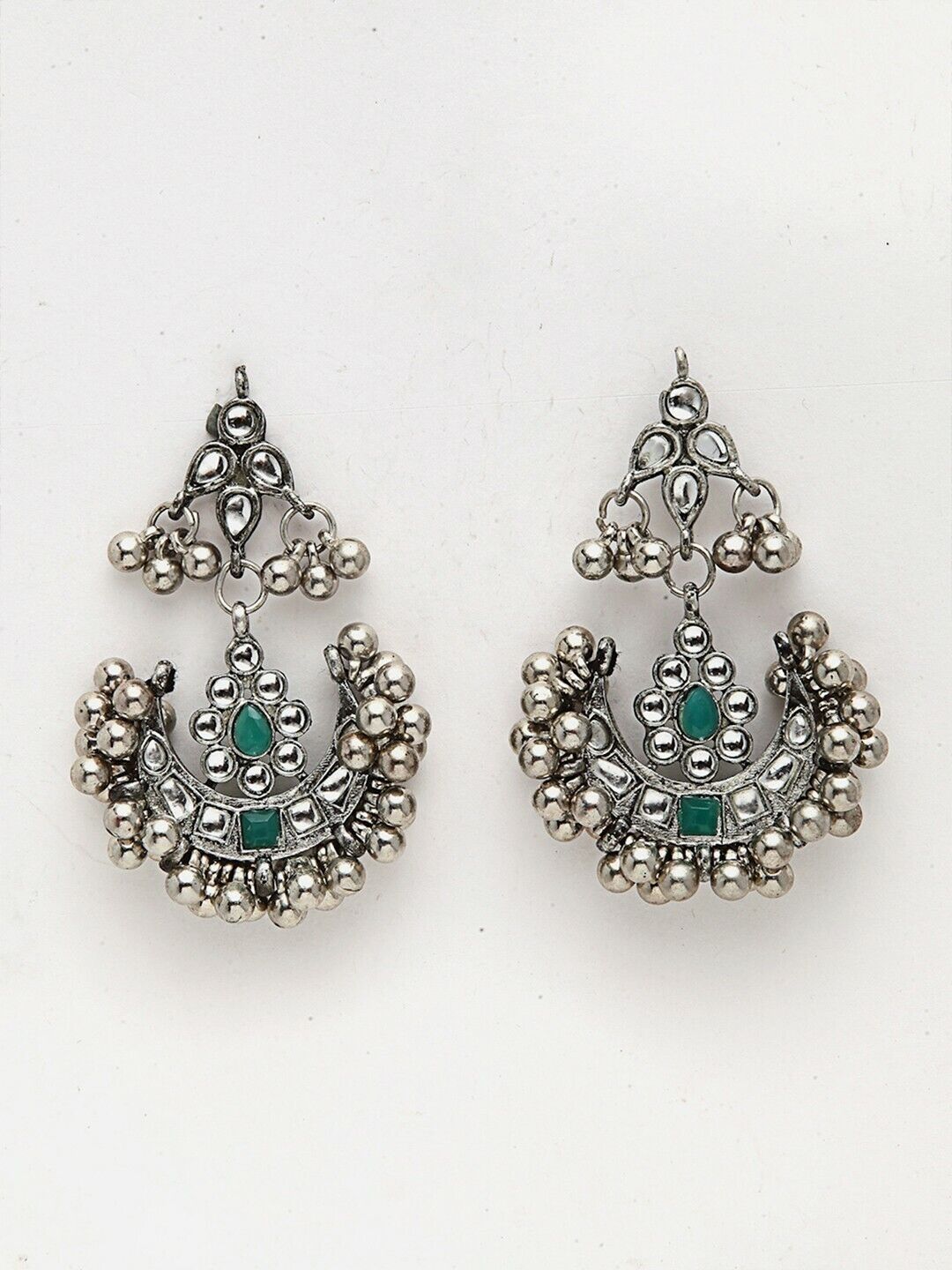 Oxidised Silver-Toned & White Kundan-Studded & Beaded Bollywood Jewellery Set