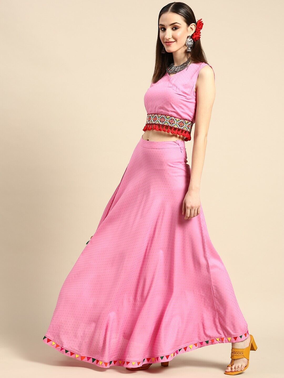 Women Lehenga - Pink Printed Thread Work Ready to Wear Wedding Lehenga Choli