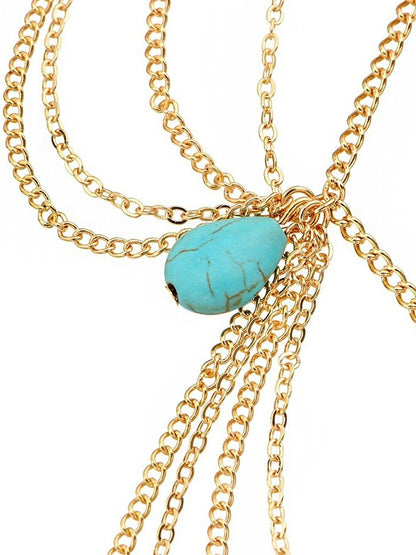 Gold-Toned & Blue Stone-Studded Multi-Layered Bollywood Indian Head Chain