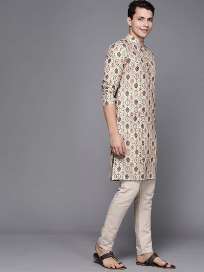 Men Kurta - Ethnic Motif Printed Mandarin Collar Sequined Pure Cotton Kurta