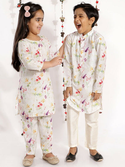 Girls Lehenga - Indian Pakistani Party Cream-Coloured Floral Kurta and Pant