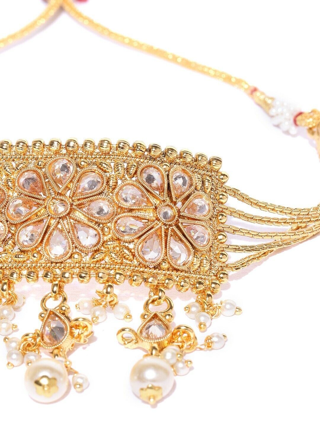 Indian Bridal Gold-Plated Stone-Studded Beaded Handcrafted Bolly Jewellery Set