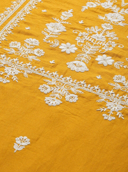 Women Kurta Set -Indian Festival Yellow Embroidered Kurta with Trouser & Dupatta