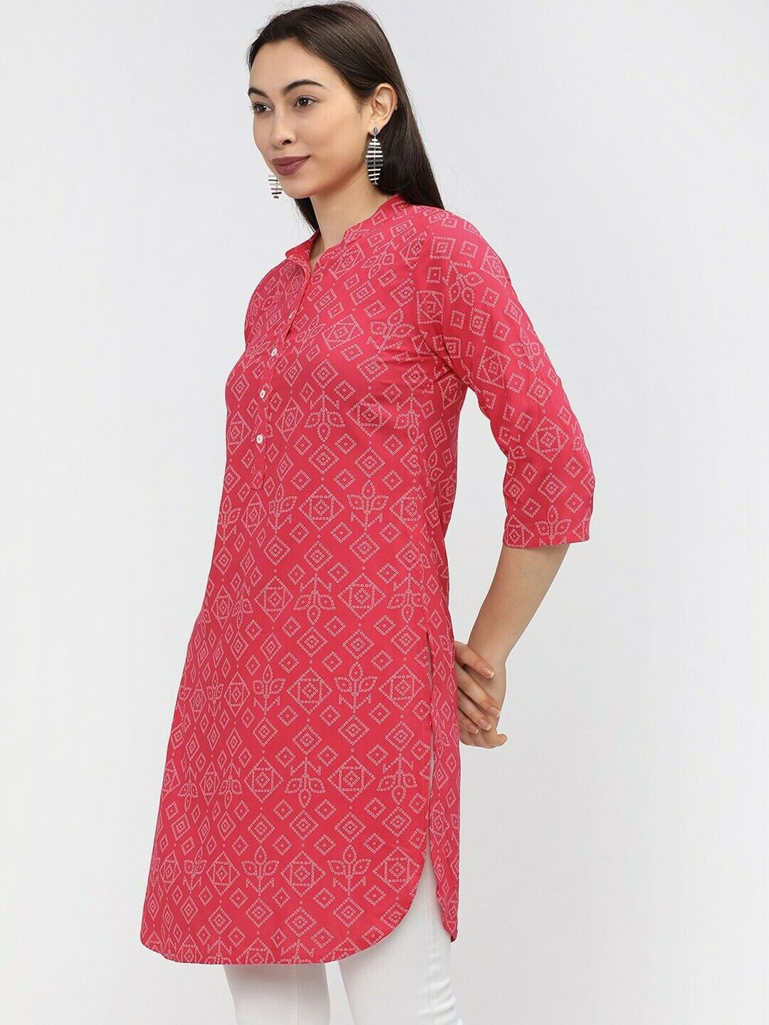 Women Tunic - Pink & White Bollywood Indian Wedding Festive Ethnic Tunic