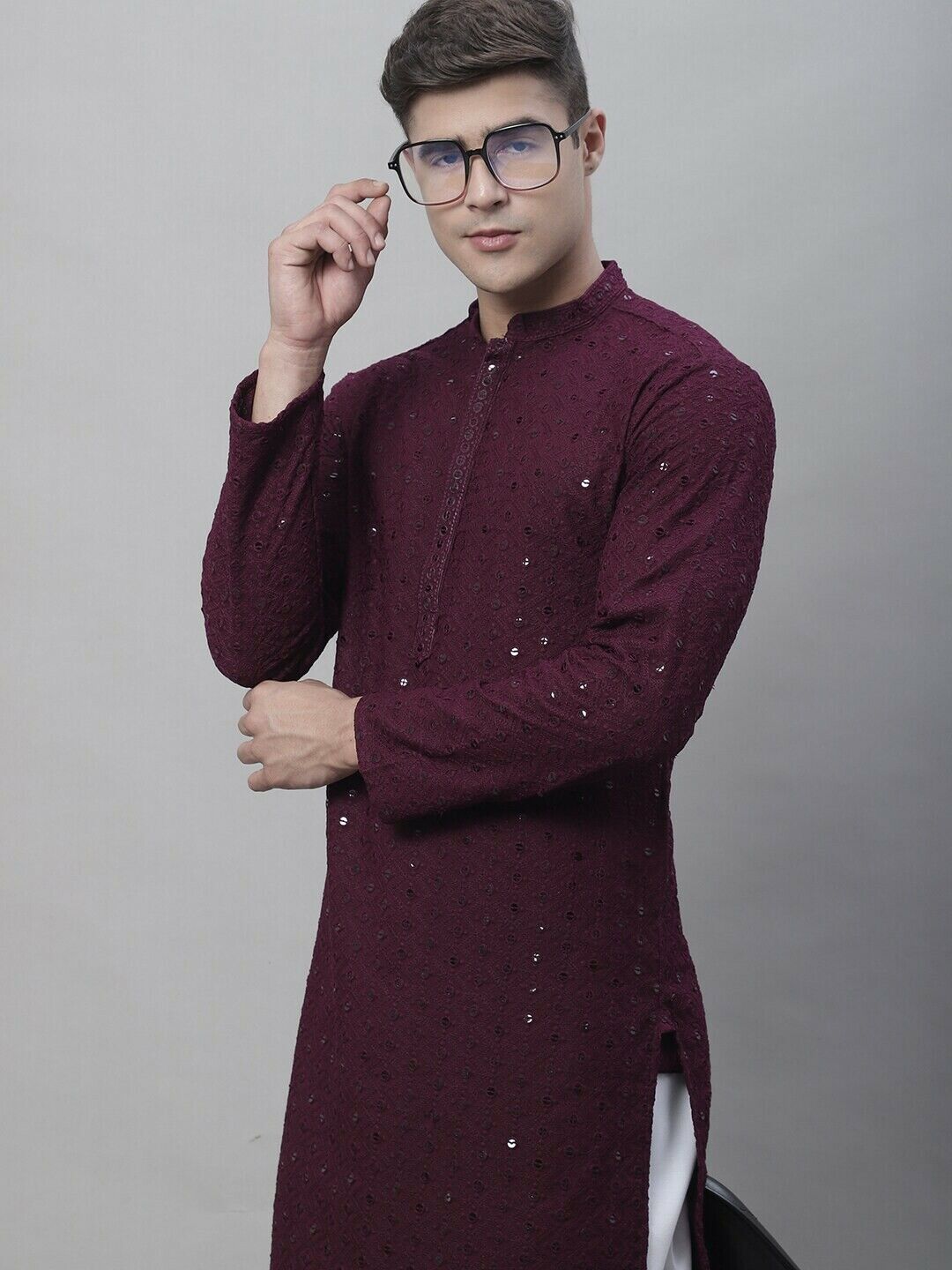 Men Kurta - Indian Wedding Bridal Pakistani Ethnic Embroidered Cotton Kurta