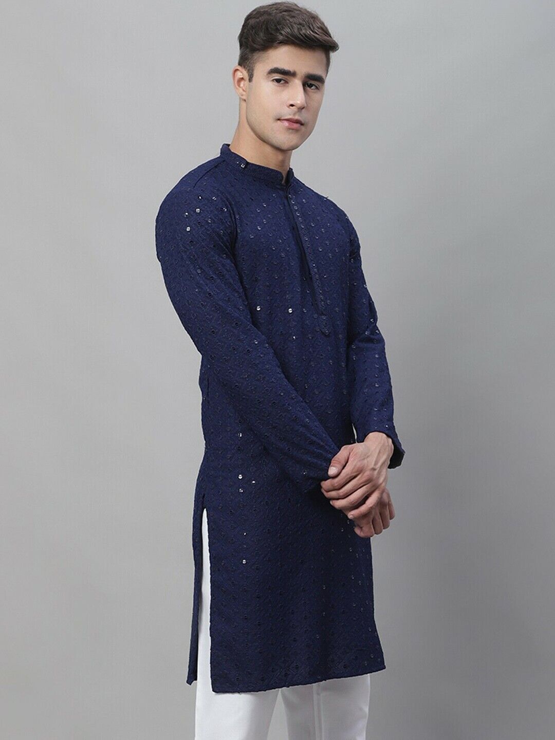 Men Kurta - Ethnic Motifs Embroidered Festive Indian Diwali Eid Cotton Kurta